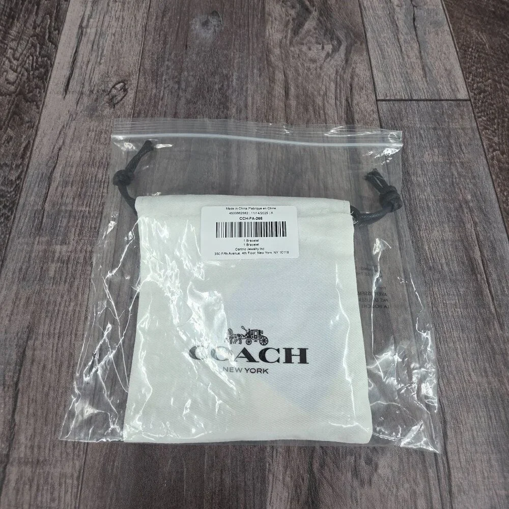 COACH Signature C Charm Bracelet 14K Gold Plated Hangtag Cubic Zirconia Gift New - Picture 9 of 15